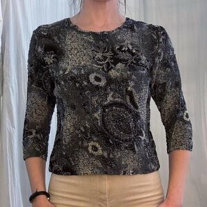 Navy, Gray and Black Reversible Paisley Crinkle Top 90s/Y2K Whimsygoth